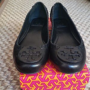Tori Burch Black Gabi Veg Leather Ballet Flats